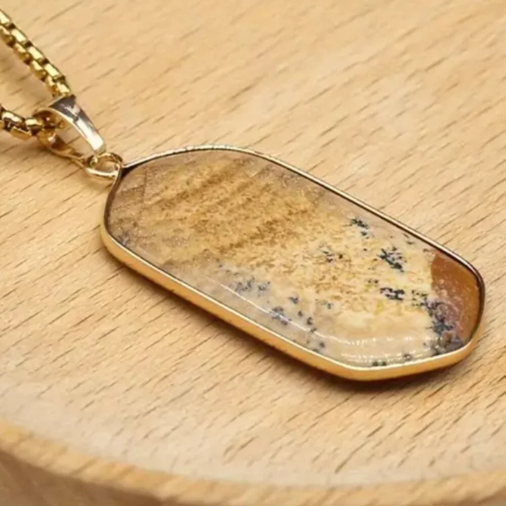 Drawing Stone Natural Crystal Healing Stone Pendant Necklace Jewelry - Picture 1 of 2